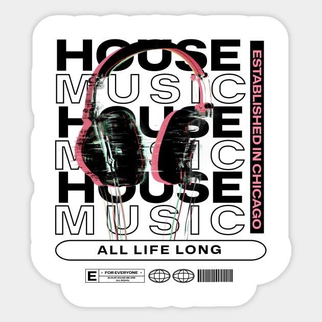 HOUSE MUSIC  - Grainy Headphone Text Overlap (Black) Sticker by DISCOTHREADZ 